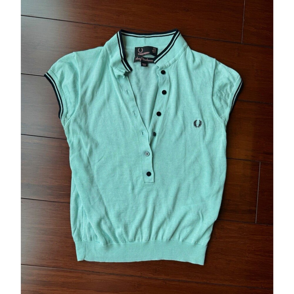 Fred Perry Amy Winehouse Silk Cotton Knit Polo Collared Logo Button Mint 4